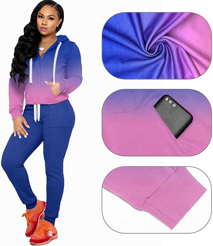 CLOCOR Track Suits for Women Set - Casual 2 Piece Outfits Sweatsuit Pocket Hoodies Long Sleeve with Patchwork Pants Set