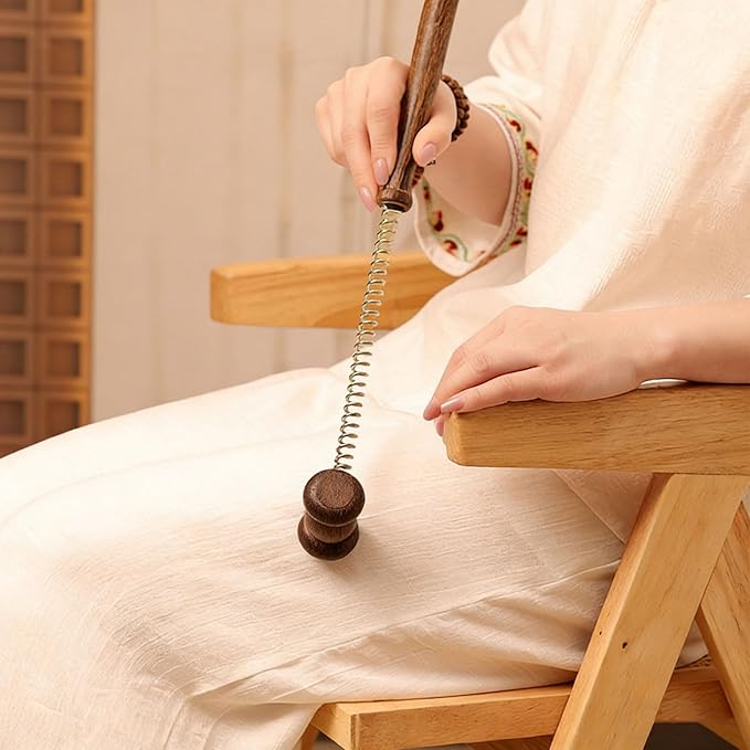 Wooden Spring Massage Hammer,Long Size Manual Lymphatic Drainage Massage Hammer,Wood Therapy Body Massager,Brown,15.5 Inches,1 Piece