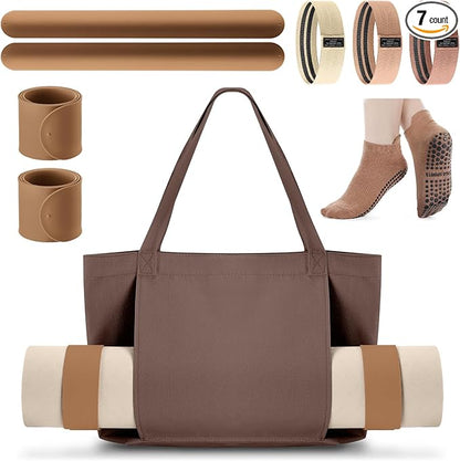 Yoga Bag Set for Women Including Yoga Mat Tote Bag, Booty Resistance Bands, Non Slip Sports Socks Silicone Ties for Pilates Travel Workout Office Home Gym