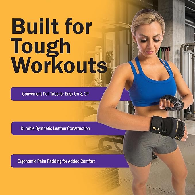 GoFit Diamond Tac Wrist Wrap Workout Gloves for Weightlifting Training Fitness Gym Gloves with Padded Wrist Support Flexible Neoprene Knuckle Panel Reinforced Grip Palm Pull Tab Fingers with CD