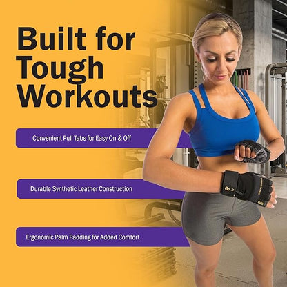 GoFit Diamond Tac Wrist Wrap Workout Gloves for Weightlifting Training Fitness Gym Gloves with Padded Wrist Support Flexible Neoprene Knuckle Panel Reinforced Grip Palm Pull Tab Fingers with CD