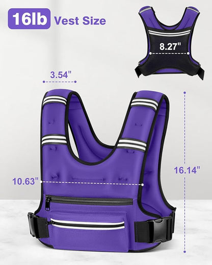 Weighted Vests for Women Men, 8 12 16 20 lb Weighted Vest with Storage Pockets, Rucking Vest with Reflective Stripe, Adjustable Straps Weight Vest for Running, Walking, Workout, Training