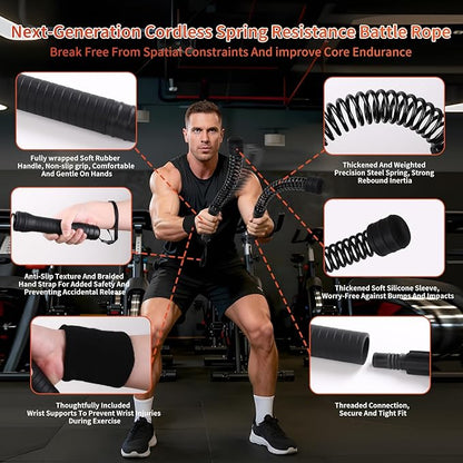 Premium Cordless Battle Ropes - Heavy Duty Ropeless Training Sticks for Home Gym with TPR Grips & Wrist Wraps，Portable Workout Equipment for HIIT, Strength & Cardio Training