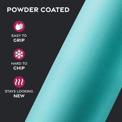 FineDine Triple Walled, Insulated Water Bottles with Straw - 32 Oz Stainless Steel Metal Bottle W/ 3 Leak Proof Lids - For Travel, School, Sports, Gym / Men, Women & Kids - Cheery Turquoise
