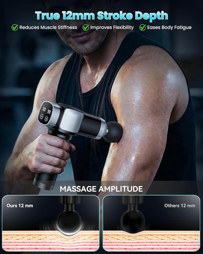 Deep Tissue Massage Gun, Portable Percussion Electric Muscle Massager for Pain Relief, Handheld Massagers with 30 Speeds & 6 Attachments for Back and Neck, Gifts for Men Women