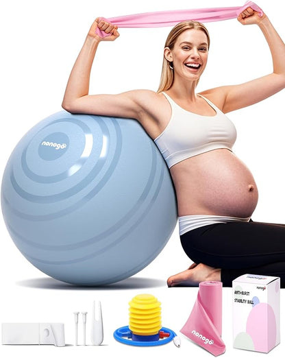 nonogo Birthing Ball for Pregnancy with Resistance Bands- Exercise Ball for Working Out, Yoga, Physical Therapy, Maternity Physio, Balance Stability Ball with Pump