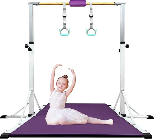86 York Gymnastics Bar for Kids Ages 3-20, 5FT Base Length, 42" to 63" Adjustable Height, Horizontal Bar, Kip Bar for Gymnast, Gymnastic Training Equipment for Home, Gym Center