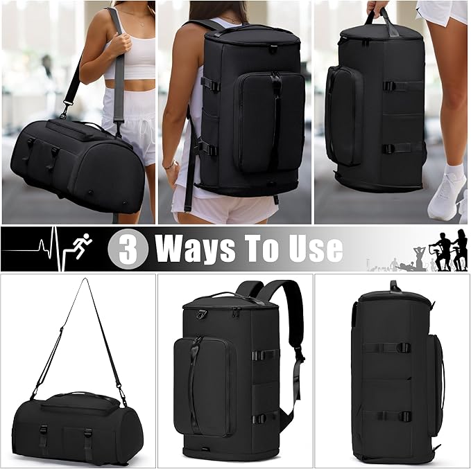 Gym Bag for Men Women with Shoes Compartment - Duffle Bag, Travel Backpack, Sports Backpack, Weekender Overnight Bag with Wet Pocket - Black, MIYCOO