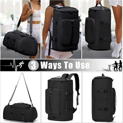 Gym Bag for Men Women with Shoes Compartment - Duffle Bag, Travel Backpack, Sports Backpack, Weekender Overnight Bag with Wet Pocket - Black, MIYCOO