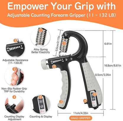 CYFIE Grip Strength Trainer Kit, Adjustable Hand Gripper Strengthener, Forearm Strengthener & Finger Exerciser Set with Finger Stretcher, Stress Ball & Grip Ring for Athletes, Rock Climbing & Rehab