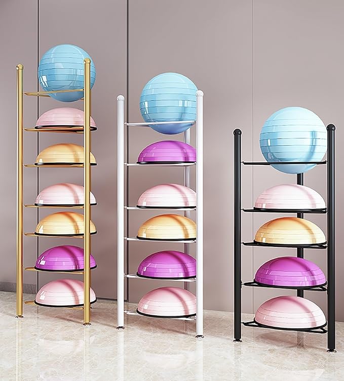 Exercise Half Balance Ball Trainer Holder Storage Rack - Home Fitness Gym Workout Equipment 3/5/6/7 Tier Floor Stand Corner Storage Organizer for Basketball Bowling Medicine Yoga Bosu Balls(White,7 la