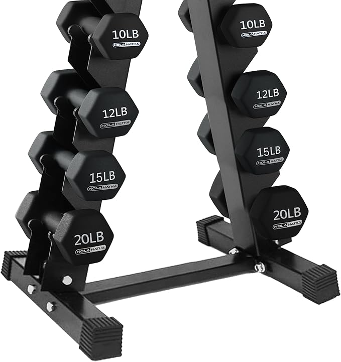 HolaHatha 2, 3, 5, 8, and 10 Pound Neoprene Dumbbell Free Hand Weight Set with Rack, Ideal for Home Exercises to Gain Tone and Definition, Pastel