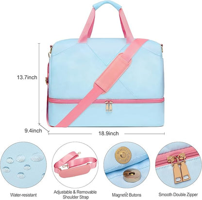 Sports Gym Bag for Women, Travel Duffle Bag with Shoe Compartment & Wet Pocket, Fitness Yoga Bag