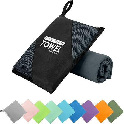 Microfiber Travel Towel, Soft Lightweight Quick Dry Towel, Super Absorbent Compact Travel & Sports & Beach Towels for Camping, Backpack, Gym, Swimming, Yoga, Hiking (L:24"×48" -Black Gray)