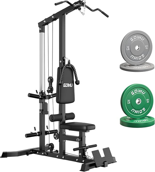 LS01 LAT Pulldown Machine, LAT Row Cable Machine with AB Crunch, LAT Tower with Cable Row Attachments, 3 in 1 Pulley Stations for Home Gym