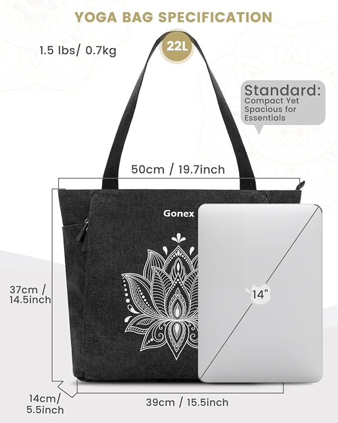 Gonex Yoga Mat Bag, Large Tote Bag with Multi Pockets for Women Men, Canvas Mat Carrier, Full Zipper Easy Access for Pilates Gym Travel
