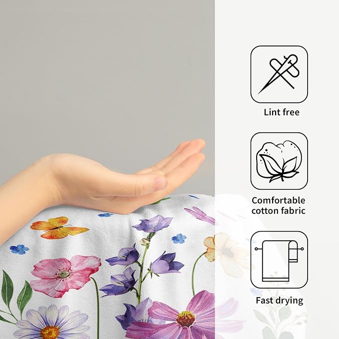 Spring Wildflower Kitchen Towels 14"x28" Set of 2 Watercolor Floral Hand Bath Towel Spring Summer Seasonal Soft Absorbent Fingertip Towel for Bathroom Shower Hotel Gym