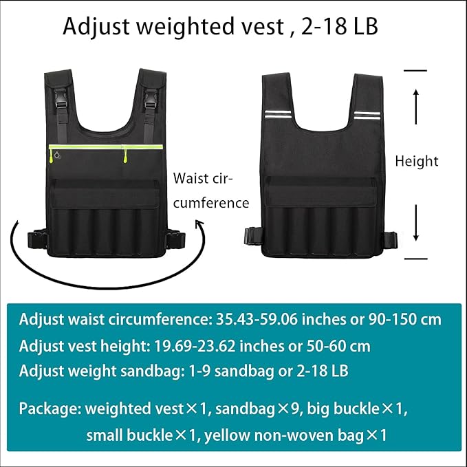 Adjustable Weighted Vest 2-18 LB, Soft and Washable to Keep Clean after Workout, Large Size Weighted Vest for Men and Women with Shoulder Pad, Chest Pocket for Phone and Keys