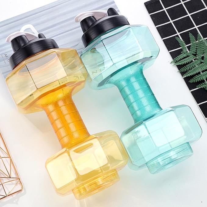 Big Capacity PETG Friendly Cup Dumbbell Shape Drinking Water Bottles Barbell Kettle Body Training Bottle () for Outdoor Camping Travel