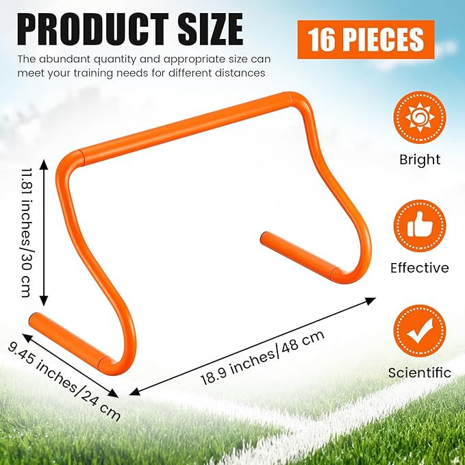 16 Pcs 12" Speed Agility Training Hurdles Large Size Detachable Agility Hurdles Hurdles Training Equipment Set for Athletes Soccer Basketball