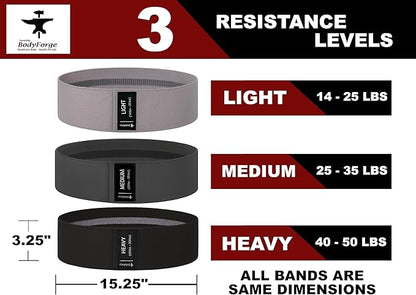 BodyForge Resistance Bands for Working Out, 3 Booty Bands for Women Men Fabric Elastic Bands for Exercise Bands for Legs Bands for Working Out Hip Thigh Glute Bands Set & with Carry Bag & Manual