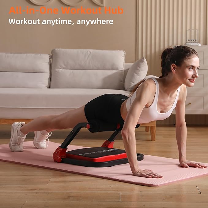 Ab Machine with Resistance Bands for Abdominal Exercise - 3 Levels Adjustable Sit-Up Exercise Equipment for Home Gym, Core & Full Body Workout