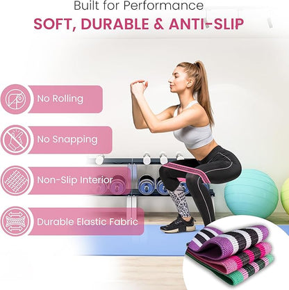 Resistance Bands Set – 3-Piece Fabric Booty Bands for Women & Men, Non-Slip Workout Bands for Glutes, Legs & Yoga, Includes Instruction Manual