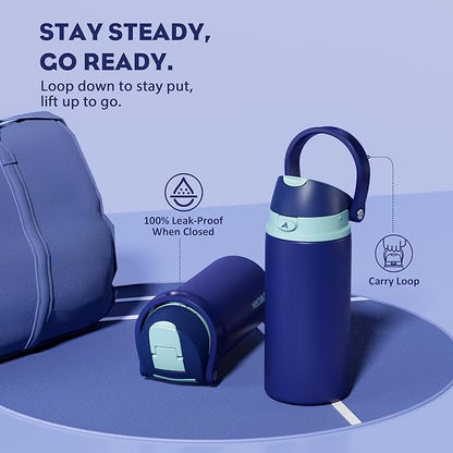 POWCAN 18 oz Insulated Stainless Steel Water Bottle: 2-in-1 Push-Button Spout & Quick-Flip Straw, Leakproof, Cold 24 Hrs, Fits Car Cup Holder, Sports Bottle for Travel, Gym, School Gift (Wit & Wings)