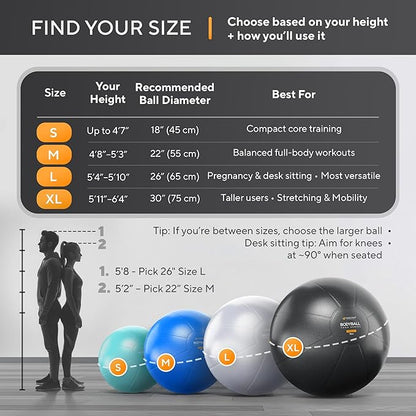MANTRA SPORTS Exercise Ball – Yoga Ball for Pilates & Fitness - Birthing for Pregnancy, Stability, Core, Balance, Therapy for Physical Rehab, Workout for Home Gym & Office Chair, Fast Pump Included