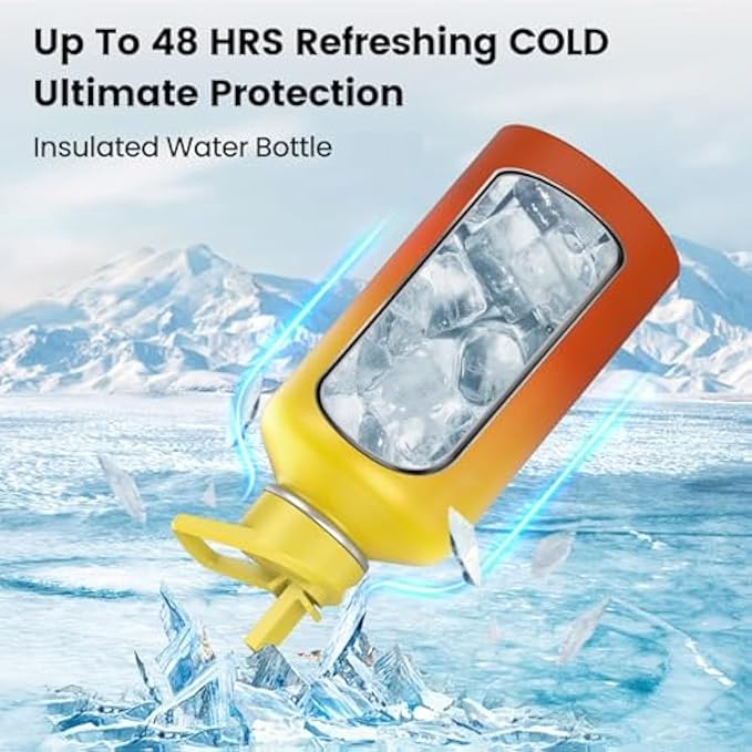 Insulated Water Bottle 64 oz, Triple Wall Vacuum Stainless Steel(Cold for 48 Hrs),Leak Proof & BPA-Free,Half Gallon Water Bottle with Reflective Paracord & Flip Straw for Sports & Travel, Sunset