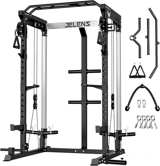 C21 Power Cage, 2000LBS Multi-Function Power Rack with Independent Dual Pulley System, All-in-One Squat Rack for Cable Crossover, Home Gym Workout Machine