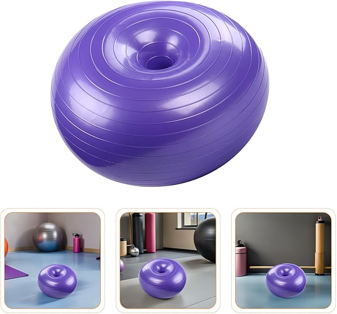VOSAREA Inflatable Donut Yoga Ball with Air Pump, Thickened Durable Stability Ball for Core Training and Pregnancy Exercise, Purple Gym Balance Trainer for Home and Office