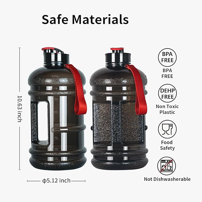 TOOFEEL 2.2 Liter Gym Water Bottle - 100% Leak Proof Big Sports Water Bottle Larger than 74 oz Water Bottle with Visible Volume for Drinking (74oz Transparent Black)