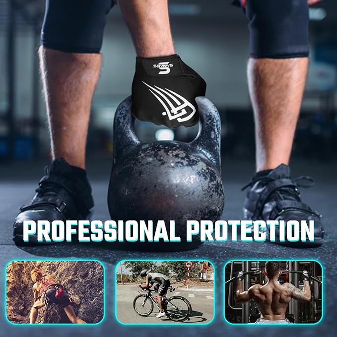 SAWANS Weight Lifting Gym Gloves for Men and Women Workout Training Breathable Lightweight Fitness Gloves Non-Slip Silicone Padded Palm Grip Protection Half Finger Exercise Pull ups