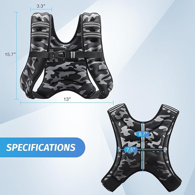 ZELUS Weighted Vest, 6lb/8lb/12lb/16lb/20lb/25lb/30lb Weight Vest with Reflective Stripe for Workout, Strength Training, Running, Fitness, Muscle Building, Weight Loss, Weightlifting