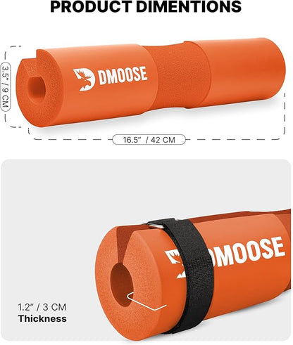 DMoose Fitness Barbell Pad for Hip Thrust, Squat & Lunges - Non-Slip Thick Foam Cushion for Neck and Back Support with Two Straps - Hip Thrust Pad for Leg Day - Fits All Olympic Bars and Smith Machine