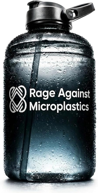 64 oz Water Bottle with Straw – Half Gallon Reusable Gym Jug, 2.2L Large Sports Canteen with Handle, Leakproof & BPA-Free (Matte Black)