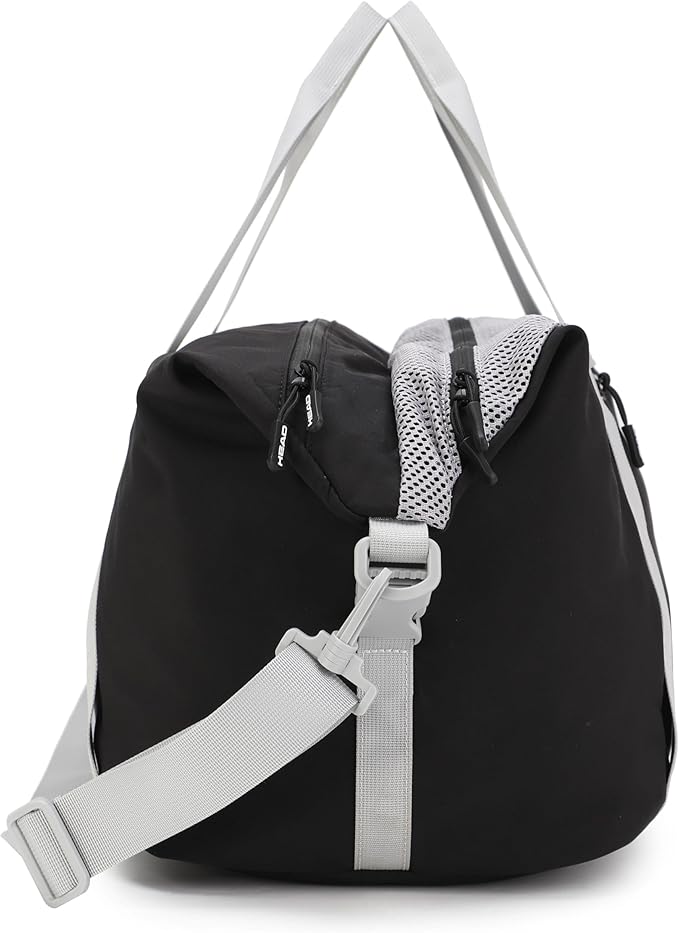 HEAD 45L Black Waterproof Gym Duffel Bag for Women Men, Large Capacity Weekender Overnight Bag with Detachable Strap, Lightweight Travel Tote for Fitness, Yoga & Business Trips