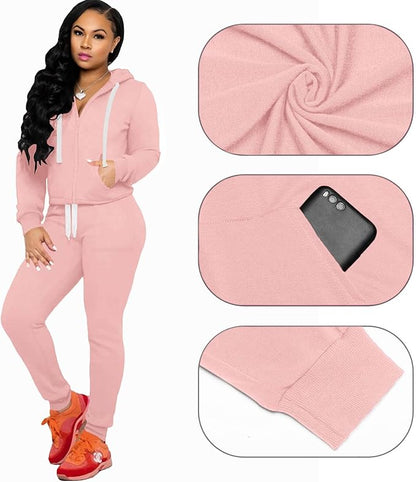 CLOCOR Track Suits for Women Set - Casual 2 Piece Outfits Sweatsuit Pocket Hoodies Long Sleeve with Patchwork Pants Set