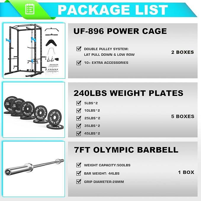 Power Cage, Multi-Functional Power Rack with J-Hooks, Dip Handles, Landmine Attachment and Optional Cable Pulley System for Home Gym