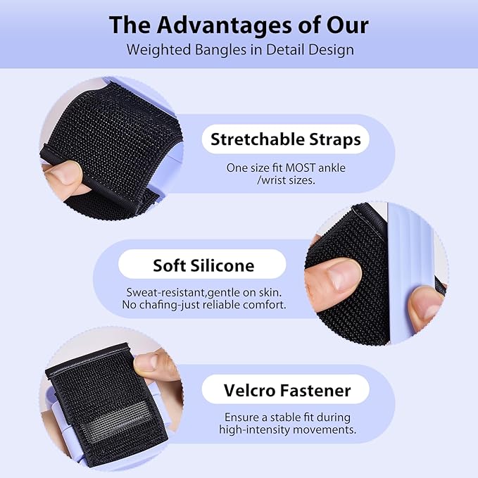 Pilates Wrist and Ankle Weights for Women - Adjustable Weighted Bangles for Men, 2 lbs Weighted Arm Bands Foot Leg Weights for Walking, Yoga, Training, Exercise, Running, Set of 2 (1LB Each)