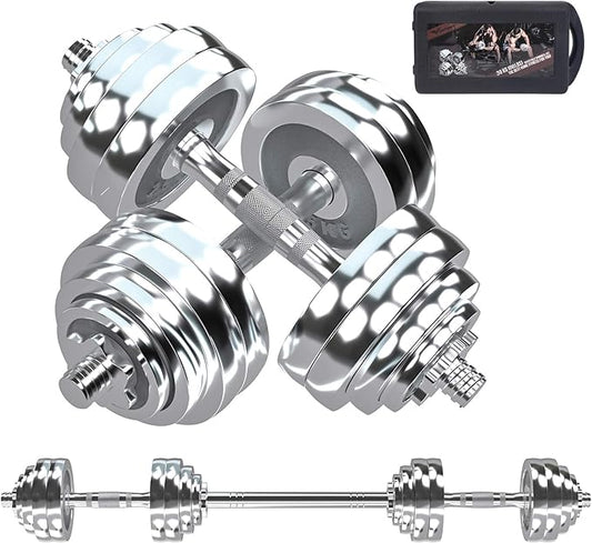 VIVITORY Fitness Dumbbells Set, Adjustable Weight Sets up to 11/22/44/66/100 lbs, with Metal Connecting Rod Used As Barbell, Chromed Weights, Hardcover Gift Box, Home Gym Work Out Training Equipment