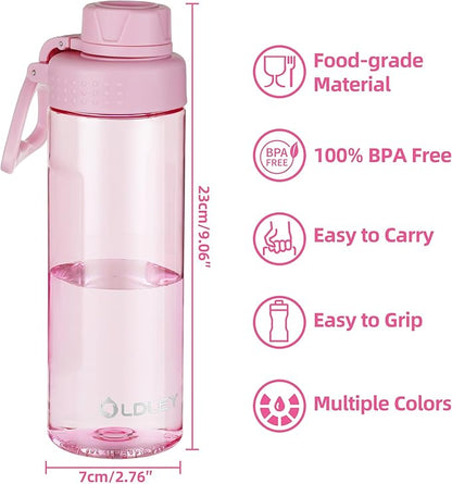 OLDLEY Water Bottles 20oz BPA Free Tritan Water Bottle with Carry Handle and Spout Lid, Leakproof Kids Water Bottle for Home,Travel, School, Outdoors,Pink