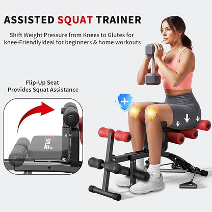 Ab Machine with Squat machine, Multi-Functional Adjustable Ab Trainer, Ab Workout Bench for Home Gym, Sit Up Machine for Abdominal & Glutes, Exercise Chair for Full Body Workout