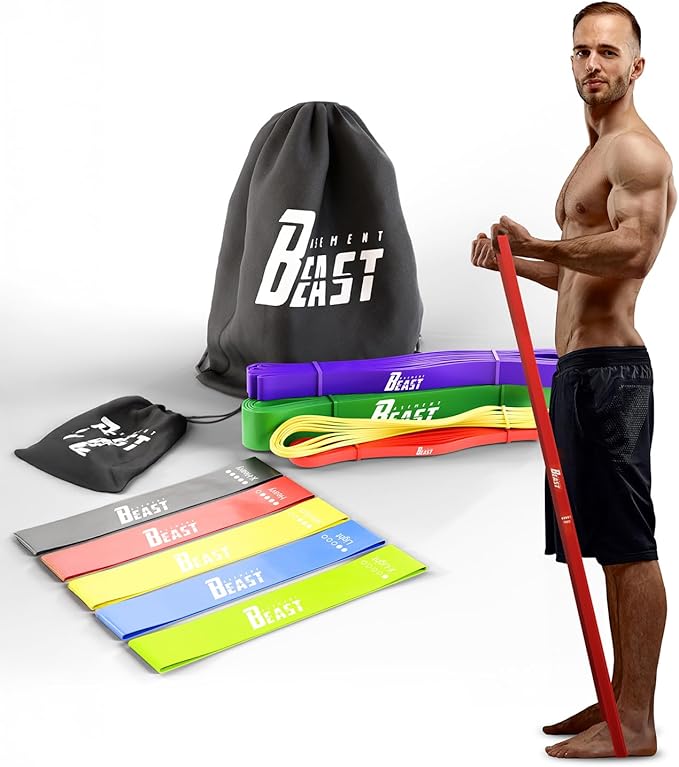 basementbeast Resistance Bands for Men – Set of 10 - Long Exercise Bands Resistance for Home Workouts, Physical Therapy & Strength Training