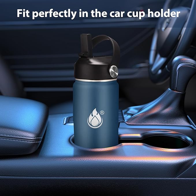 Insulated Water Bottle 40 oz with Straw, Stainless Steel Wide Mouth Water Bottle, Double Wall Vacuum Leak Proof with Straw Lid & Spout Lid for Sports or Office, Keep Cold or Hot Up to 24 Hrs
