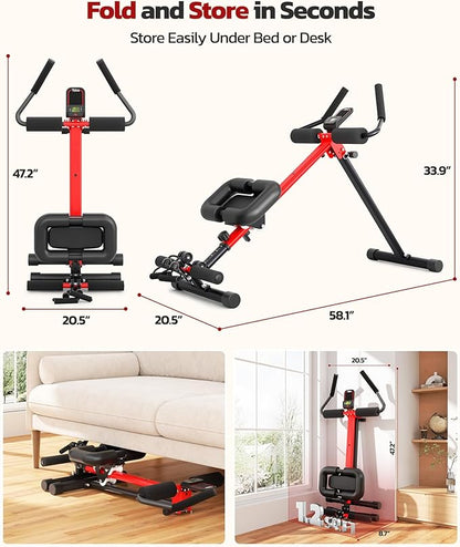 Yoleo 2 in 1 Ab & Rowing Machines for Home, Foldable Ab Workout Equipment, Ab Trainer Machine for Stomach Workout, Ab Crunch Machine with Foam Support,7-Length Adjustable Ab Machine for Home Exercise