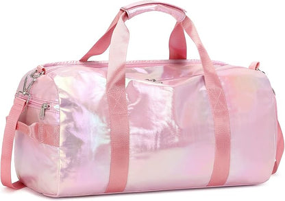 Gym Bag Sports Duffle Bag with Wet Pocket Weekender Overnight Bags with Waterproof Shoe Compartment for Girls Kids Women Travel Dance Yoga Workout Bags (Pink)