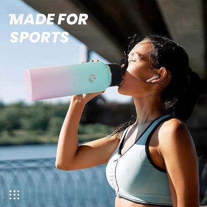 COKTIK 40oz Sports Water Bottle, Stainless Steel Water Bottle for Insulated, Reusable Travel Bottle, With Straw, With Handle Grip for Easy Carrying, Suitable for Cycling, Outdoor Vacations(Bubble Gum)