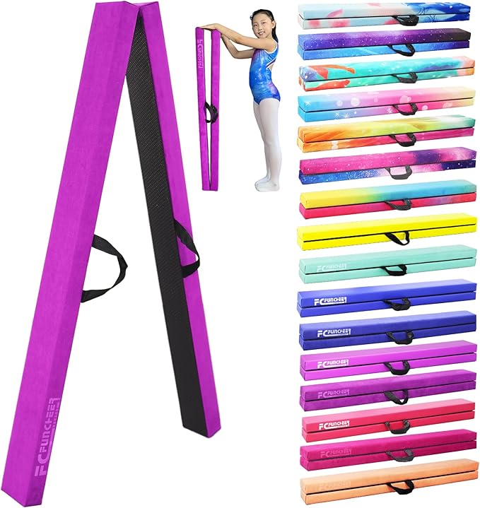 8FT Folding Balance Beam -Gymnastics Floor Beam -Gymnastics Equipment for Kids,Wood core- Anti-Slip Bottom and Carrying Bag for Home